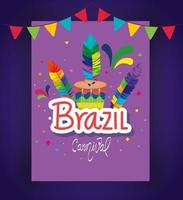 affiche du carnaval du brésil avec tambour et décoration vecteur