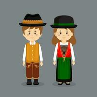 couple personnage portant L'Autriche nationale robe vecteur