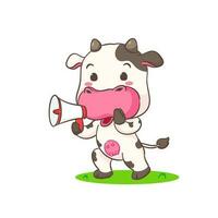 mignonne vache en portant mégaphone dessin animé personnage. adorable animal concept conception. isolé blanc Contexte. vecteur illustration