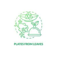 assiettes de feuilles vert pente concept icône. recyclable nourriture emballage. zéro déchets. jetable vaisselle idée mince ligne illustration. isolé contour dessin vecteur