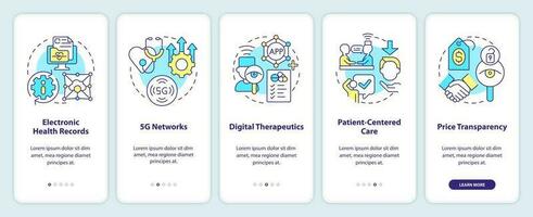 soins de santé industrie les tendances l'intégration mobile app filtrer. procédure pas à pas 5 pas modifiable graphique instructions avec linéaire concepts. interface utilisateur, ux, gui modèle vecteur