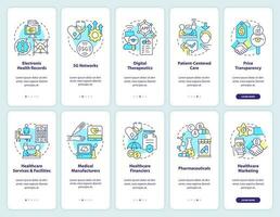 soins de santé les tendances l'intégration mobile app écran ensemble. clé segments procédure pas à pas 5 pas modifiable graphique instructions avec linéaire concepts. interface utilisateur, ux, gui modèle vecteur