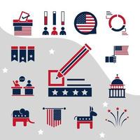 États-unis élections campagne électorale politique icônes plates définies vecteur