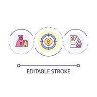 concentrer sur financier objectif boucle concept icône. construire en haut fonds abstrait idée mince ligne illustration. économie argent. investissement processus. isolé contour dessin. modifiable accident vasculaire cérébral vecteur