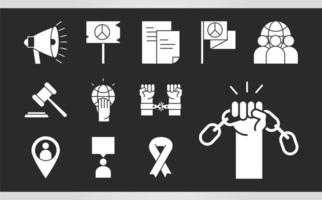 journée internationale des droits de l'homme loi justice chaîne lutte espoir collection d'icônes silhouette icône style vecteur