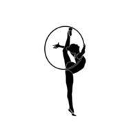 cerceau rythmique gymnastique plat silhouette vecteur. rythmique gymnastique femelle athlète noir icône sur blanc Contexte. vecteur