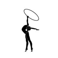 cerceau rythmique gymnastique plat silhouette vecteur. rythmique gymnastique femelle athlète noir icône sur blanc Contexte. vecteur