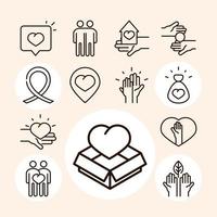 communauté ensemble don de charité et collection d'icônes de ligne d'amour vecteur