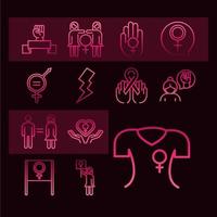icône de mouvement féministe pack d'icônes de ligne pictogramme droits féminins vecteur