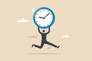 voler temps, productivité ou procrastination problème, travail Efficacité à terminer dans date limite, stratégie ou accomplissement concept, cambrioleur voleur vol temps l'horloge et courir loin. vecteur