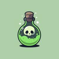 vecteur dessin animé illustration de la magie potion bouteille avec crâne. isolé sur vert Contexte.