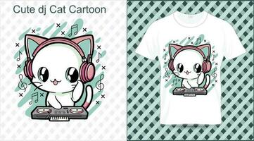 mignonne dj chat dessin animé T-shirt vecteur