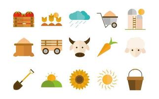 style d'icône plate de dessin animé de ferme d'équipement de travail agricole vecteur