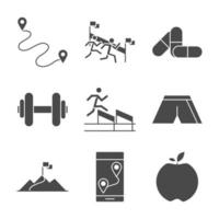 course sport course piste drapeau finition apple barbell médecine ligne icônes scénographie vecteur