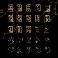 zodiaque astrologie horoscope calendrier constellation bélier leo balance cancer scorpion icônes collection style dégradé fond noir vecteur