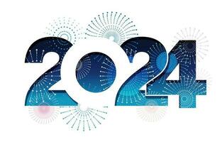 le année 2024 Nouveau ans salutation symbole logo décoré avec feux d'artifice. vecteur illustration isolé sur une blanc Contexte.