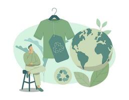 éco amical Vêtements durable, homme choisir à achat recyclage textile, recycler et environnement se soucier concept sur mode. vecteur conception illustration.