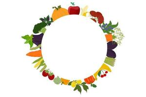 rond blanc Cadre avec des légumes et des fruits vecteur