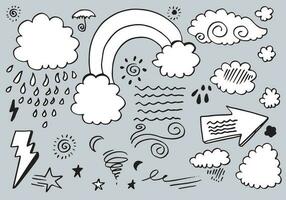 météo doodle set vector illustration avec vecteur de style art ligne dessinés à la main