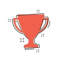 icône de coupe de trophée de dessin animé de vecteur dans le style comique. pictogramme d'illustration de signe gagnant. concept d'effet d'éclaboussure d'entreprise de prix de récompense.