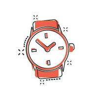 icône de montre de dessin animé de vecteur dans le style comique. pictogramme d'illustration de signe d'horloge. concept d'effet d'éclaboussure d'affaires de minuterie.