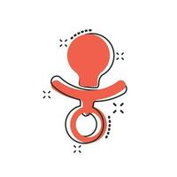 icône de sucette de bébé de dessin animé de vecteur dans le style comique. pictogramme d'illustration de signe de mamelon de jouet d'enfant. concept d'effet d'éclaboussure d'entreprise de sucette.