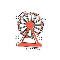 icône de grande roue de dessin animé de vecteur dans le style comique. carrousel dans le pictogramme d'illustration de signe de parc. concept d'effet d'éclaboussure d'entreprise de manège d'amusement.