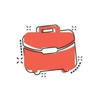 icône de valise de dessin animé de vecteur dans le style comique. pictogramme d'illustration de signe de sac à bagages. concept d'effet d'éclaboussure d'affaires de cas de diplomate.