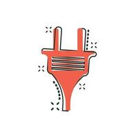 icône de prise électrique de dessin animé de vecteur dans le style comique. pictogramme d'illustration de signe de câble de fil d'alimentation. concept d'effet d'éclaboussure d'affaires de fil.