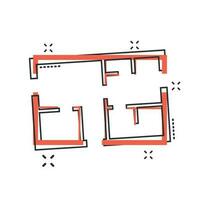 icône de plan de maison de dessin animé de vecteur dans le style comique. pictogramme d'illustration de signe de schéma d'architecte. concept d'effet d'éclaboussure d'entreprise de régime de maison.