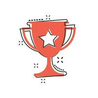 icône de coupe de trophée de dessin animé de vecteur dans le style comique. pictogramme d'illustration de signe gagnant. concept d'effet d'éclaboussure d'entreprise de prix de récompense.