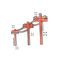 icône de lignes électriques à haute tension de dessin animé de vecteur dans le style comique. pictogramme d'illustration de signe de poteau électrique. concept d'effet d'éclaboussure d'entreprise de ligne électrique.