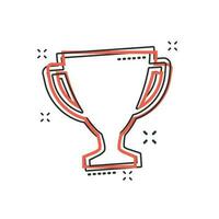 icône de coupe de trophée de dessin animé de vecteur dans le style comique. pictogramme d'illustration de signe gagnant. concept d'effet d'éclaboussure d'entreprise de prix de récompense.