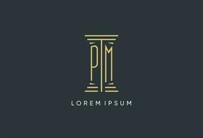 pm initiale monogramme avec pilier forme logo conception vecteur