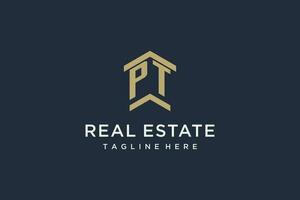 initiale pt logo pour réel biens avec Facile et Créatif maison toit icône logo conception des idées vecteur