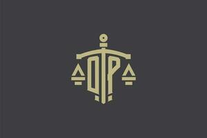 lettre op logo pour loi Bureau et avocat avec Créatif échelle et épée icône conception vecteur