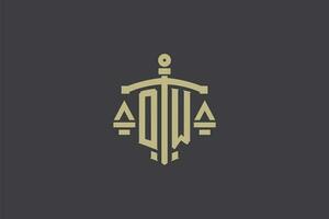 lettre ow logo pour loi Bureau et avocat avec Créatif échelle et épée icône conception vecteur