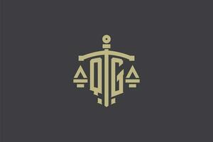 lettre qg logo pour loi Bureau et avocat avec Créatif échelle et épée icône conception vecteur