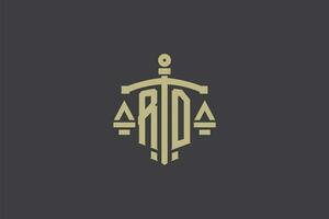 lettre rd logo pour loi Bureau et avocat avec Créatif échelle et épée icône conception vecteur