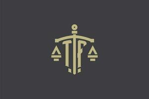 lettre tf logo pour loi Bureau et avocat avec Créatif échelle et épée icône conception vecteur