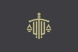 lettre euh logo pour loi Bureau et avocat avec Créatif échelle et épée icône conception vecteur