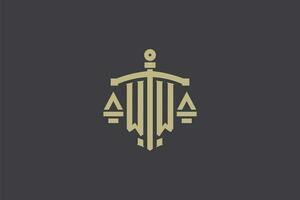 lettre ww logo pour loi Bureau et avocat avec Créatif échelle et épée icône conception vecteur