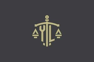 lettre yl logo pour loi Bureau et avocat avec Créatif échelle et épée icône conception vecteur