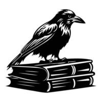 occulte la sorcellerie corbeau corbeau esprit animal, foncé corbeau est assis sur livres vecteur