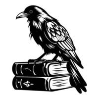 occulte la sorcellerie corbeau corbeau esprit animal, foncé corbeau est assis sur livres vecteur