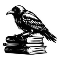 occulte la sorcellerie corbeau corbeau esprit animal, foncé corbeau est assis sur livres vecteur