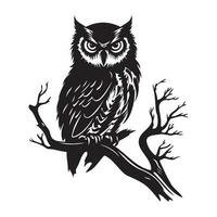 hibou silhouette, hibou mascotte logo, hibou noir et blanc animal symbole conception, oiseau icône. vecteur