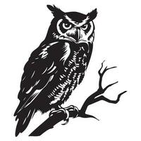 hibou silhouette, hibou mascotte logo, hibou noir et blanc animal symbole conception, oiseau icône. vecteur