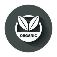 biologique étiquette badge vecteur icône dans plat style. éco bio produit timbre illustration avec longue ombre. éco Naturel nourriture concept.