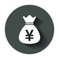 yen, yuan sac argent devise vecteur icône dans plat style. yen pièce de monnaie sac symbole illustration avec longue ombre. Asie argent affaires concept.